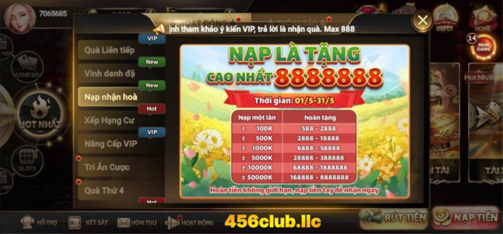 Ưu đãi hấp dẫn khi nạp tiền Win456